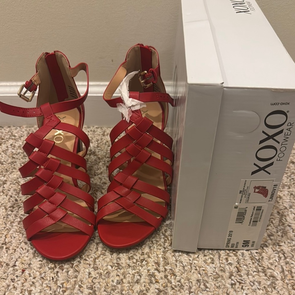 XOXO Red Strappy Sandals with Ankle Buckle